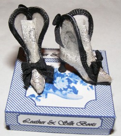 SILVER & BLACK SILK BROCADE BOOTS